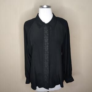 Jesse Alan Silk Emboidered Button Up Shirt Blouse